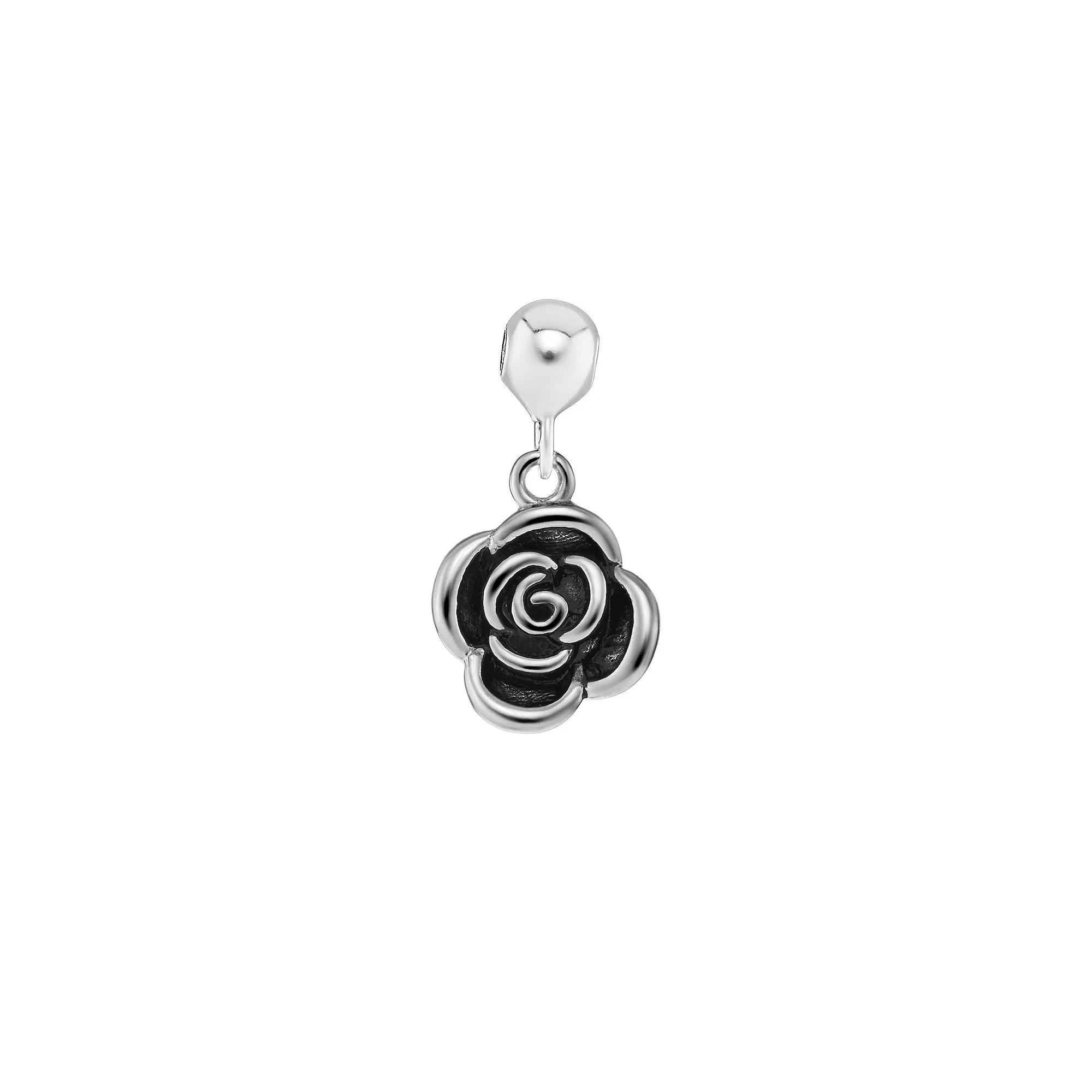 PRIMROSE Sterling Silver Polished Oxidized Rose Sliding Charm, Womens Product Image