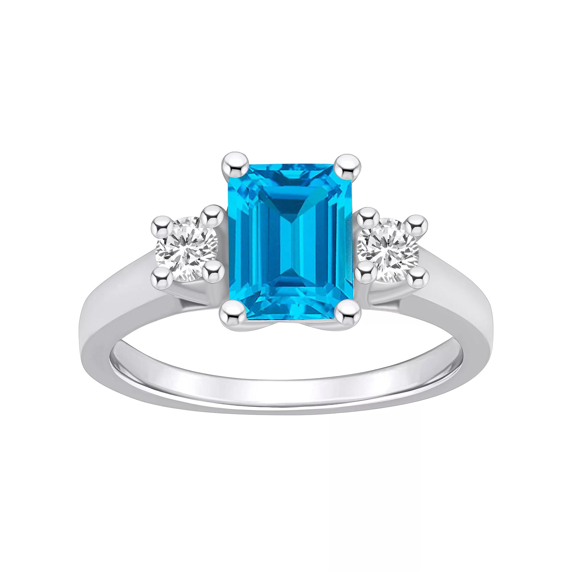 Alyson Layne 14k White Gold Emerald Cut Blue Topaz & 1/4 Carat T.W. Diamond Ring, Women's, Size: 5 Product Image