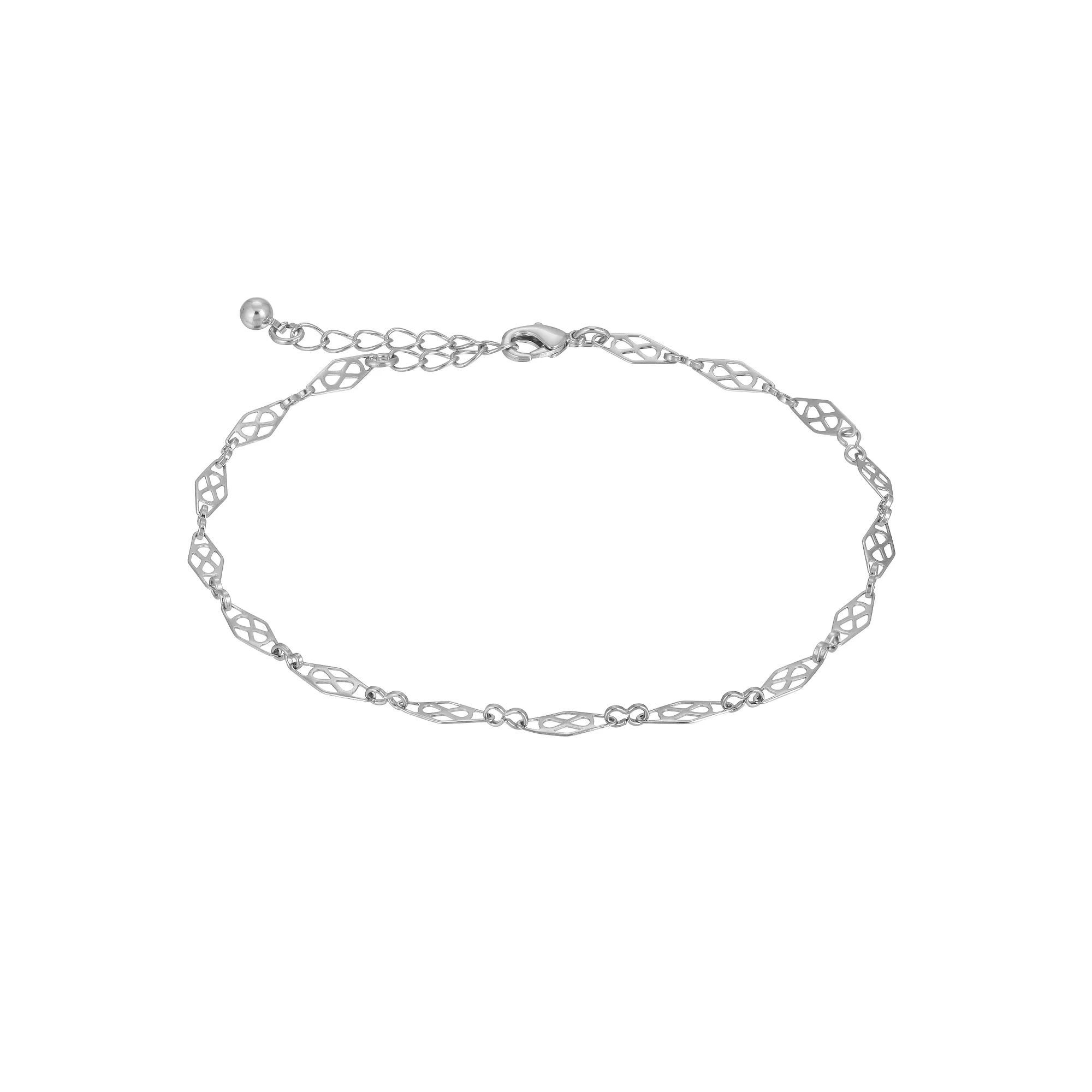 1928 Silver Tone Twisted Rope Chain Anklet, Womens, Grey Product Image