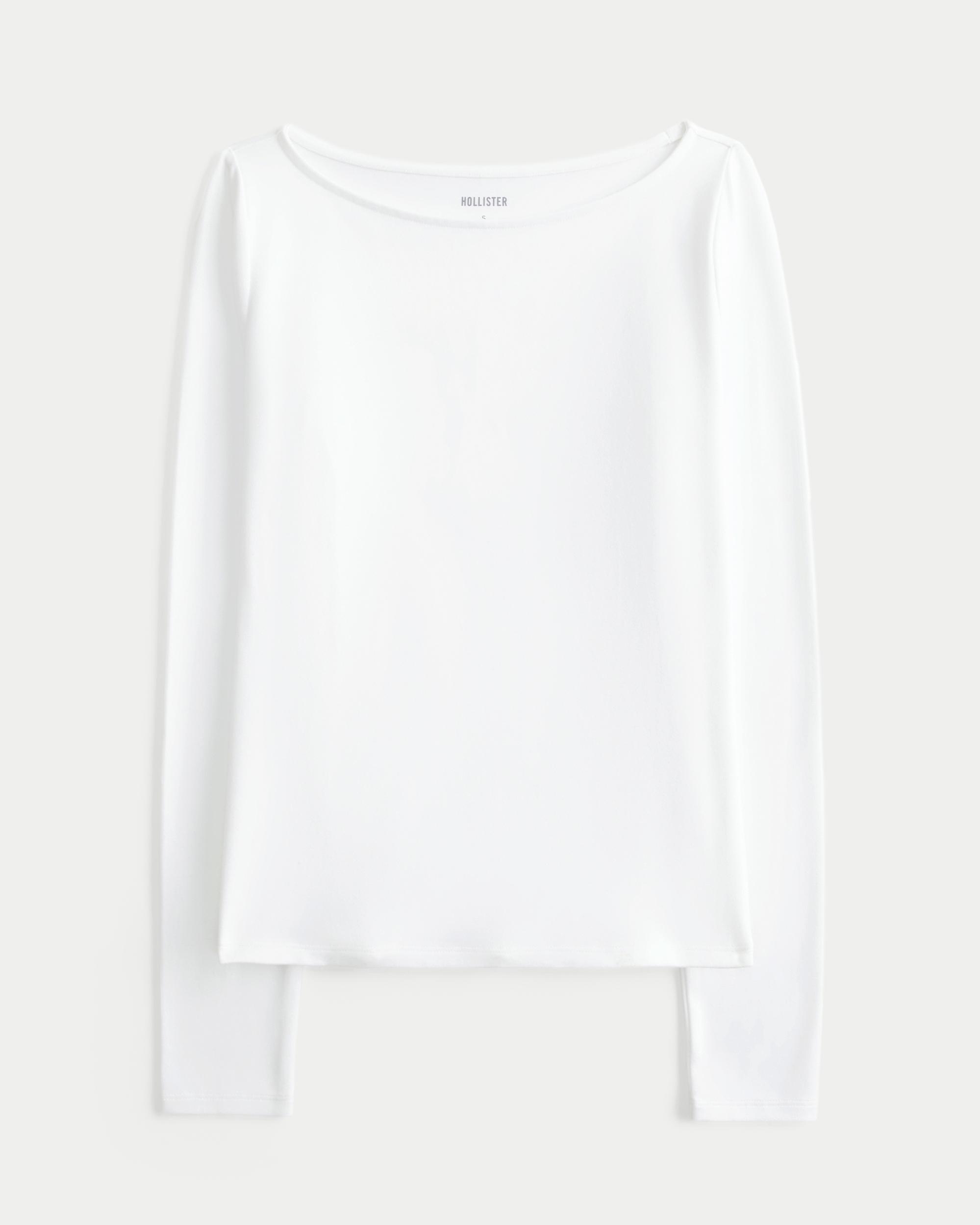 Long-Sleeve Seamless Fabric Slash-Neck Top Product Image