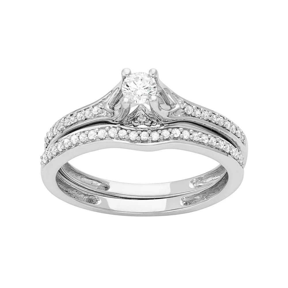 14k White Gold 1/2 Carat T.W. Diamond Engagement Ring Set, Women's, Size: 7 Product Image