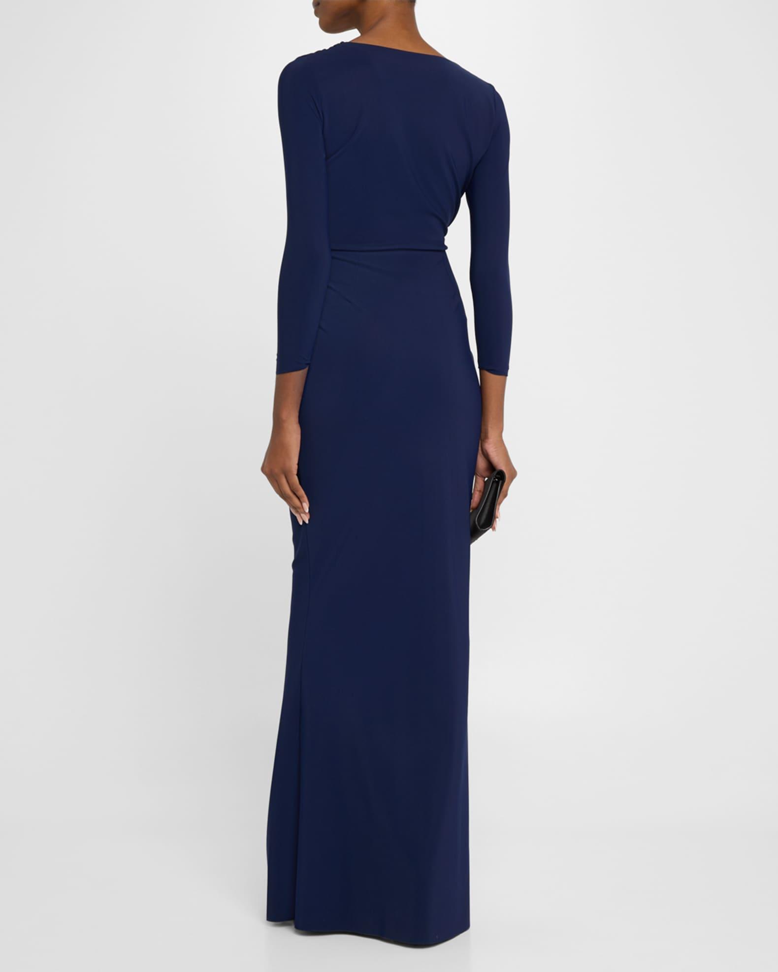 Ruched 3/4-Sleeve Column Gown Product Image