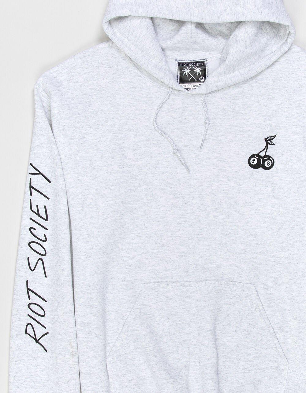 RIOT SOCIETY 8-Ball Cherries Embroidered Mens Hoodie - GRAY Product Image