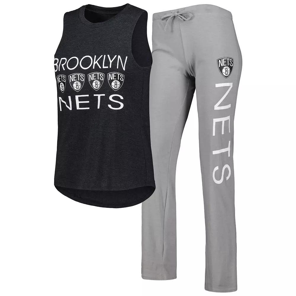 Women's Concepts Sport Gray/Black Brooklyn Nets Team Tank Top & Pants Sleep Set,  Product Image