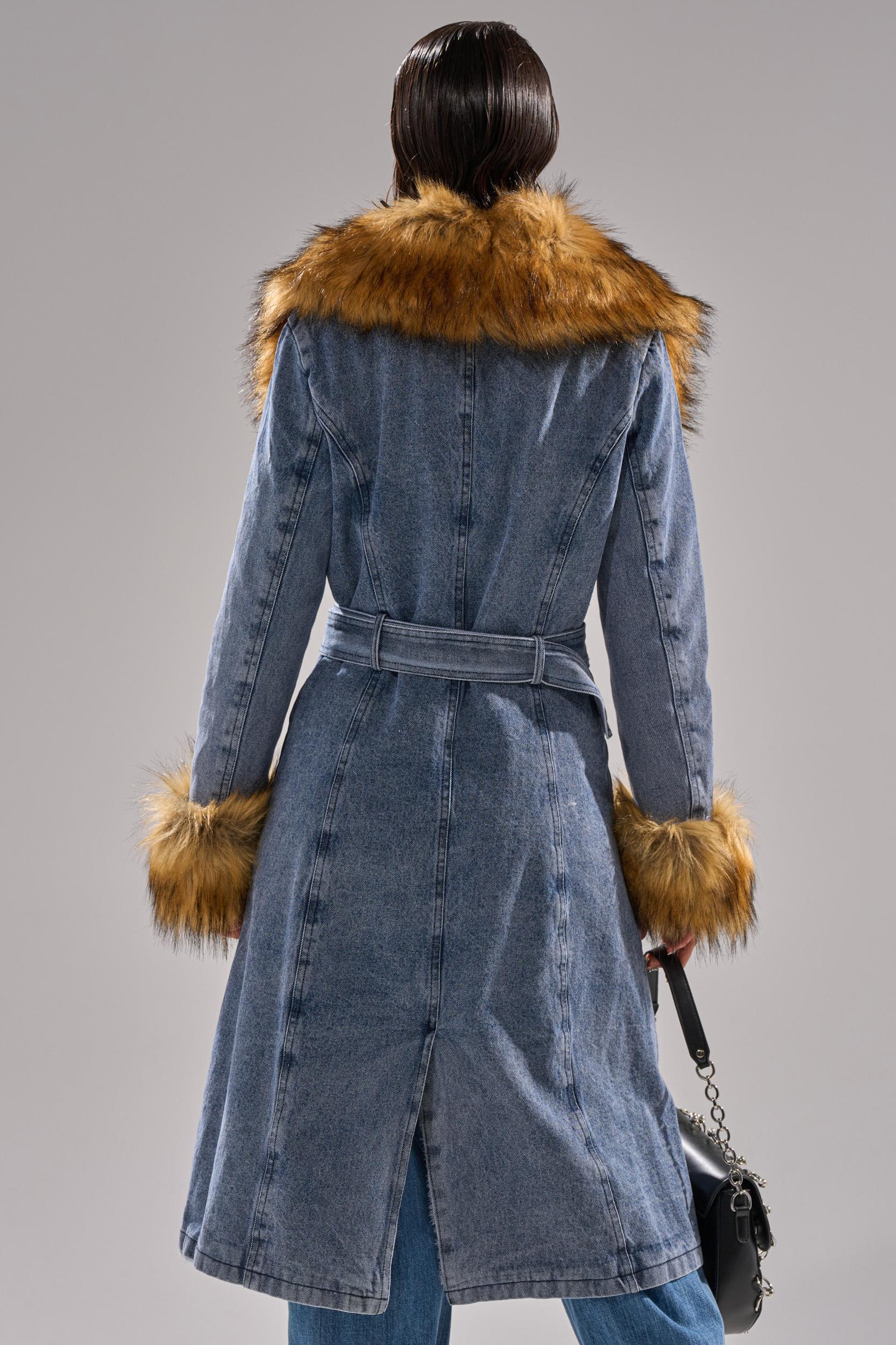 KAYA FUR TRIM DENIM TRENCH Product Image