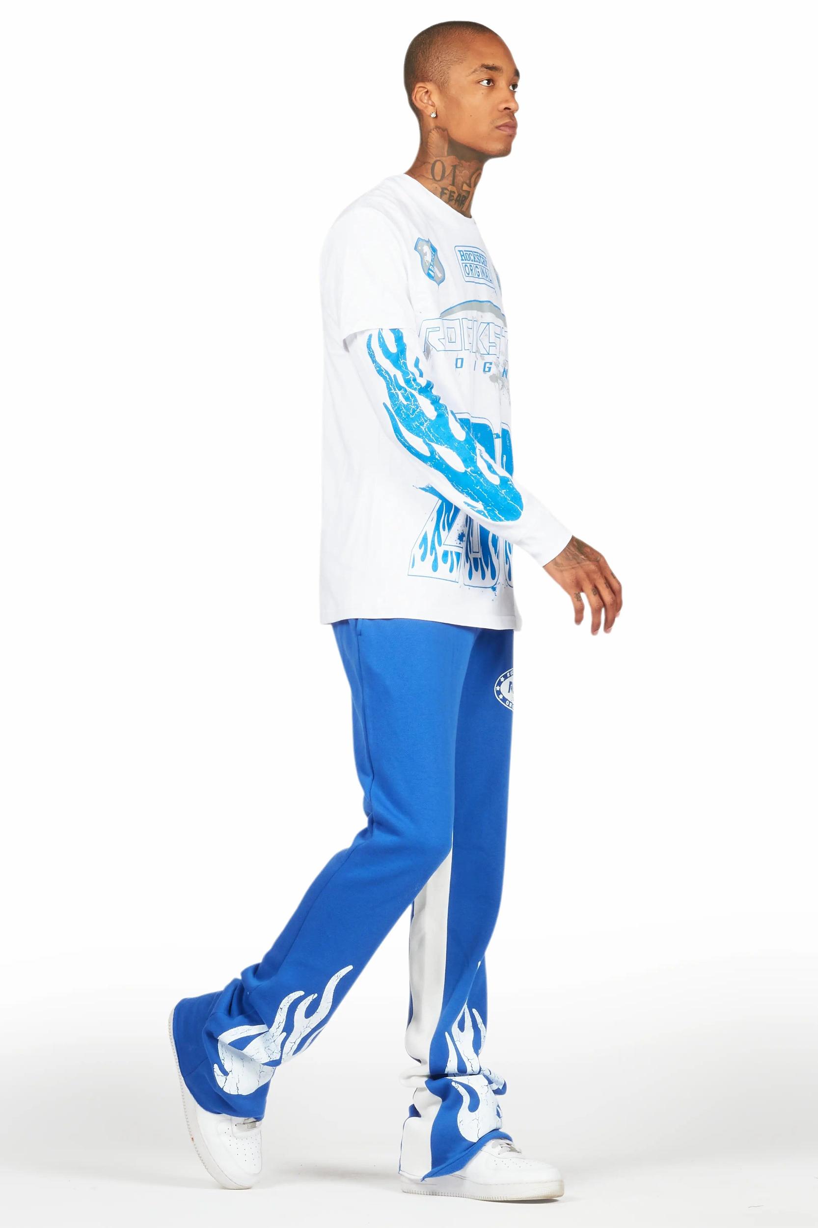 Amos White/Royal Double Layer T-Shirt/Stacked Baggy Pant Set Male Product Image