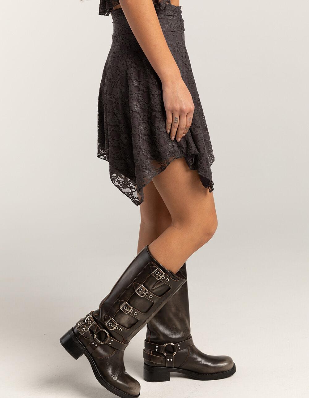 FULL TILT Lace Asymmetrical Hem Womens Mini Skirt - GRAY Product Image