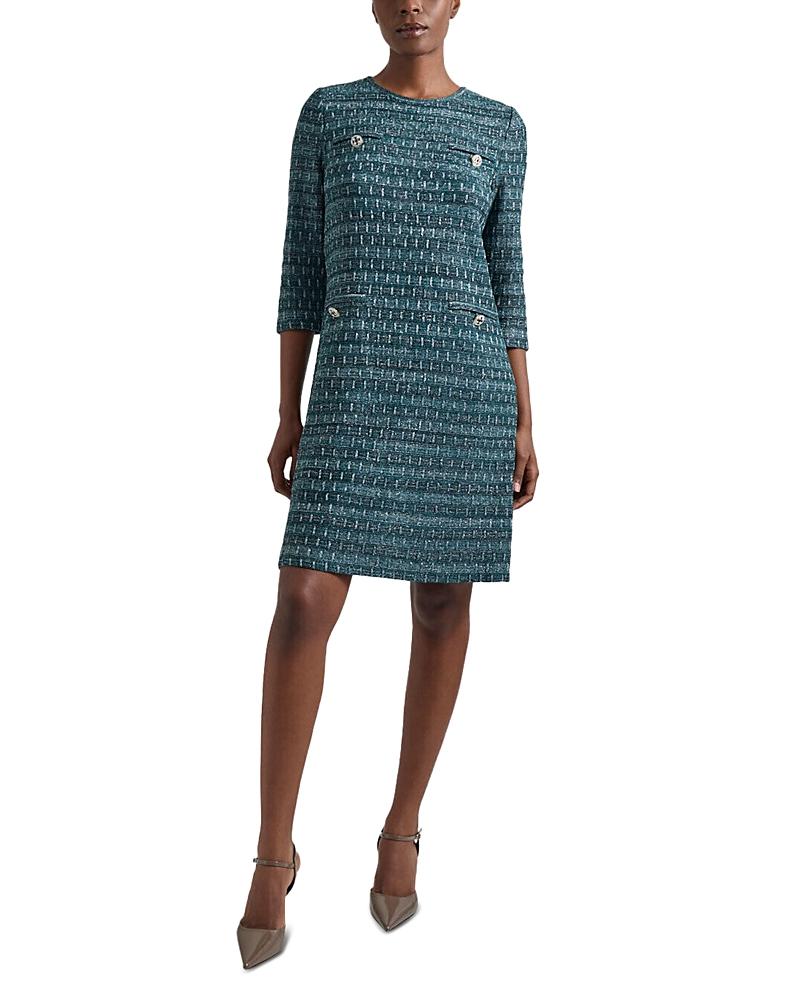 3/4-Sleeve Metallic Tweed Knit Midi Dress Product Image