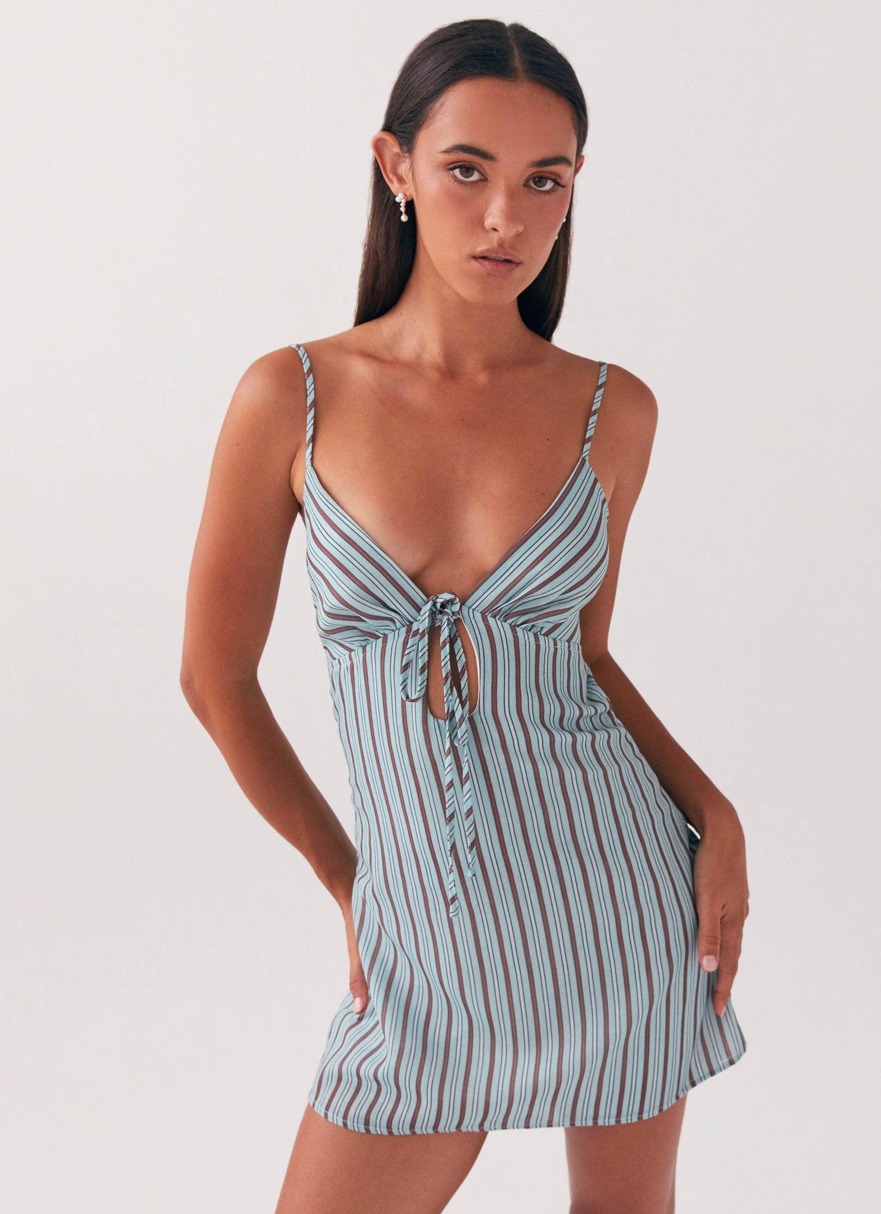Flora Linen Mini Dress - Coastal Stripe Product Image