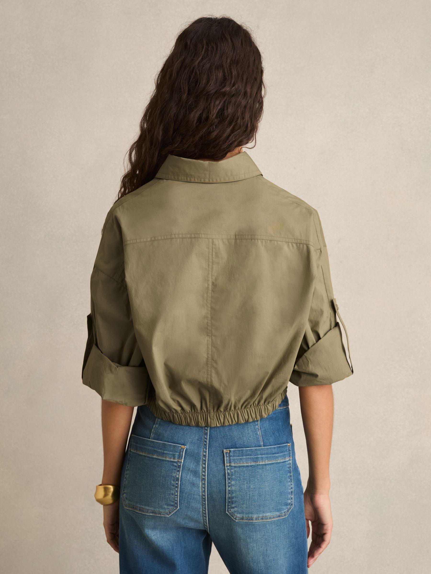 Pleat-Hem Cropped Shirt in Khaki Product Image