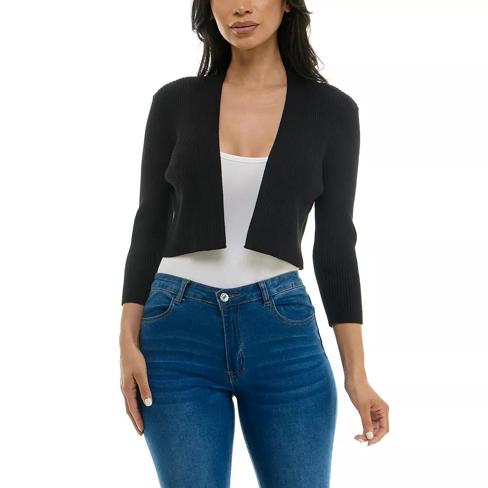 Women's Nina Leonard Three-Quarter Sleeve Ribbed Edge Bolero,  Product Image