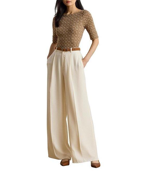 Lauren Ralph Lauren Knit Geo Print Stretch Cotton Boat Neck Elbow Sleeve Tee Product Image