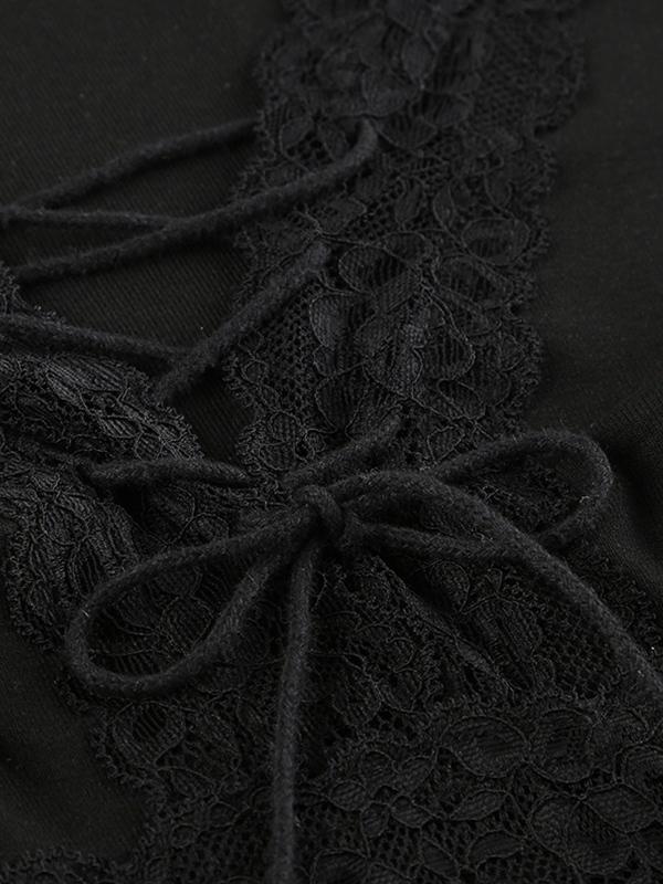 Lace Trim V Neck Lacing Slim Long Sleeve Knit Product Image