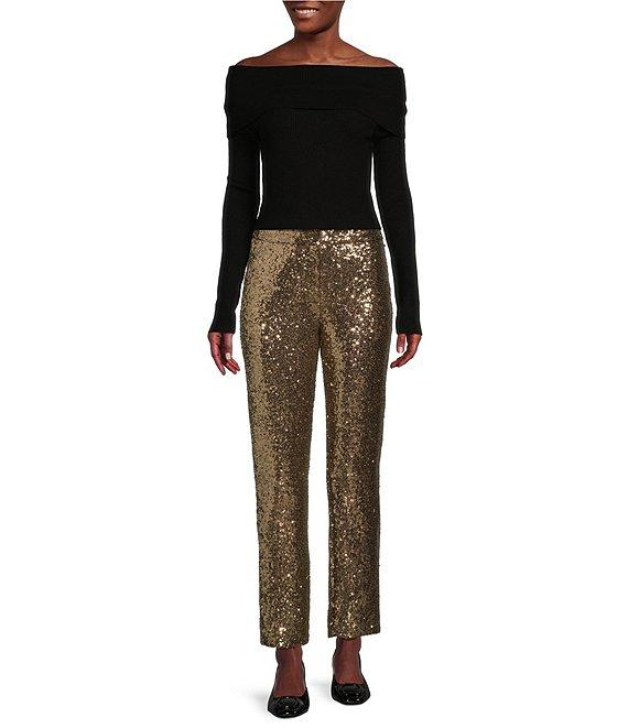 Alex Marie Whitney Ribbed Knit Folded Off-the-Shoulder Long Sleeve Sweater Product Image