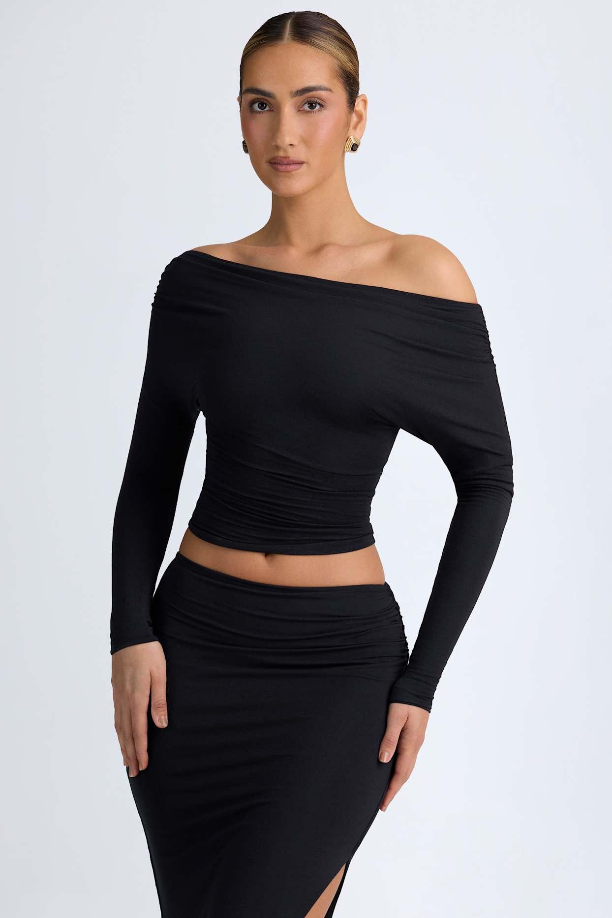 Modal One-Shoulder Ruched Top in Black Product Image