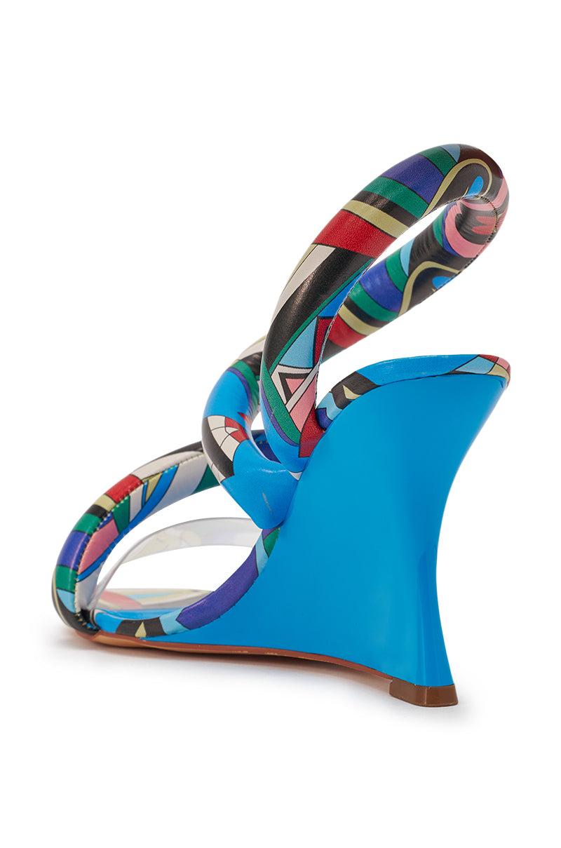 AKIRA GOLD MINORU MULTI PRINTED WEDGE PUFF SANDAL Product Image