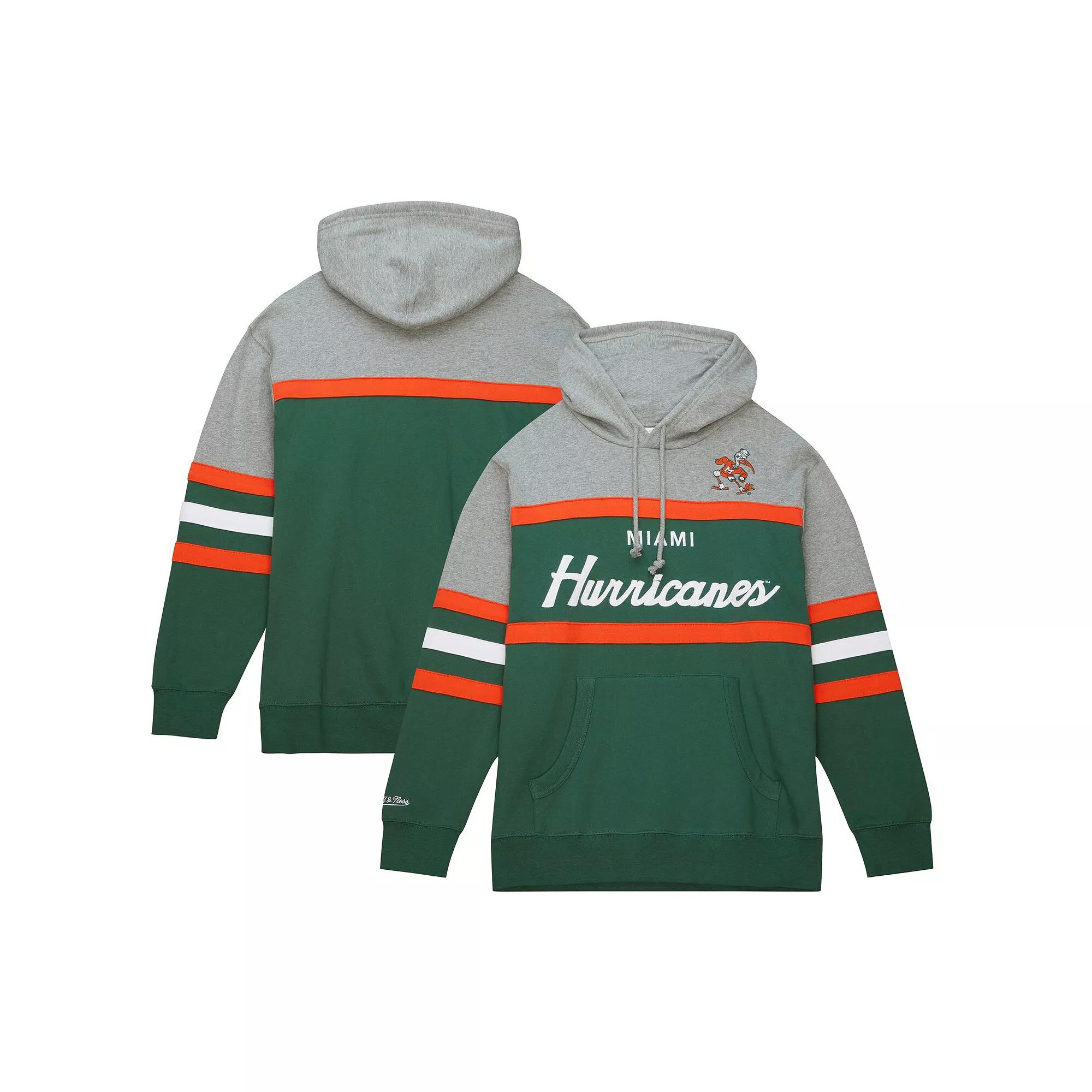 Men's Mitchell & Ness  Green Miami Hurricanes Head Coach Pullover Hoodie, Size: Small Product Image