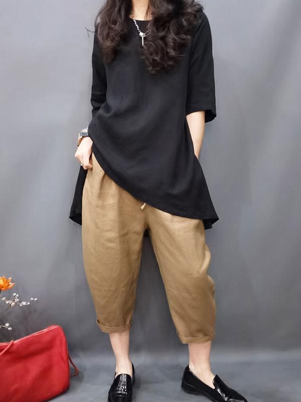 Half Sleeves Loose Solid Color Round-Neck T-Shirts Tops Product Image