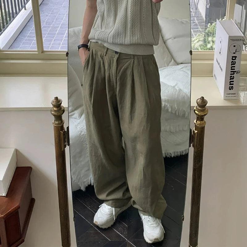 RT No. 19023 FOLDED PLEATED STRAIGHT PANTS Product Image