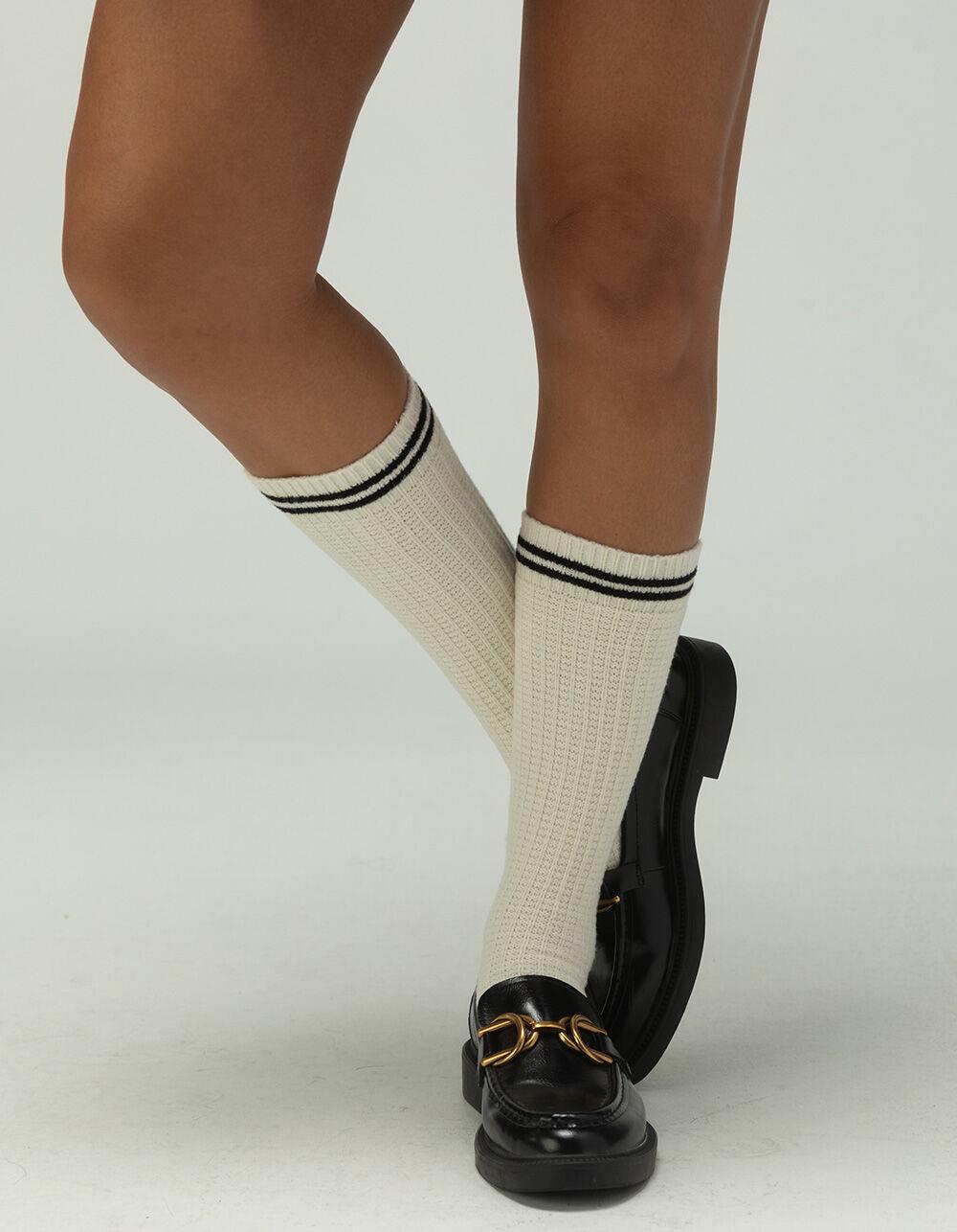 FULL TILT Waffle Stripe Knee High Womens Socks - BLACK/WHITE Product Image