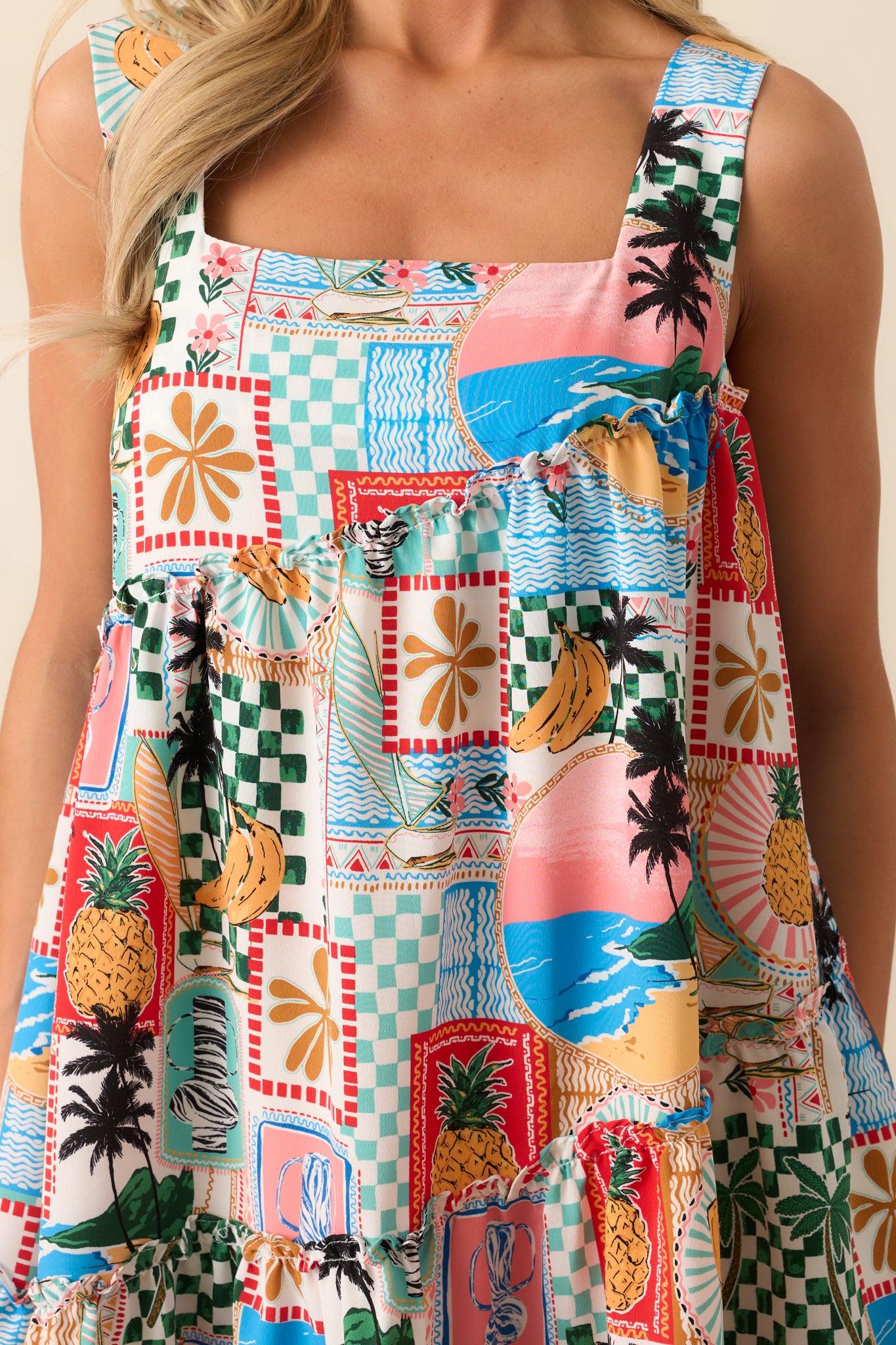 Tidal Treasures Multi Tropical Print Mini Dress Product Image