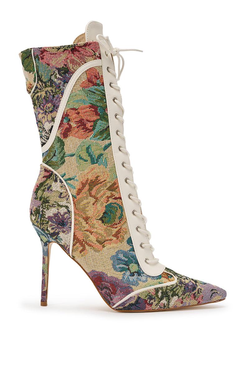 AKIRA GOLD ZOLA MULTI FLORAL STILETTO BOOTIE Product Image