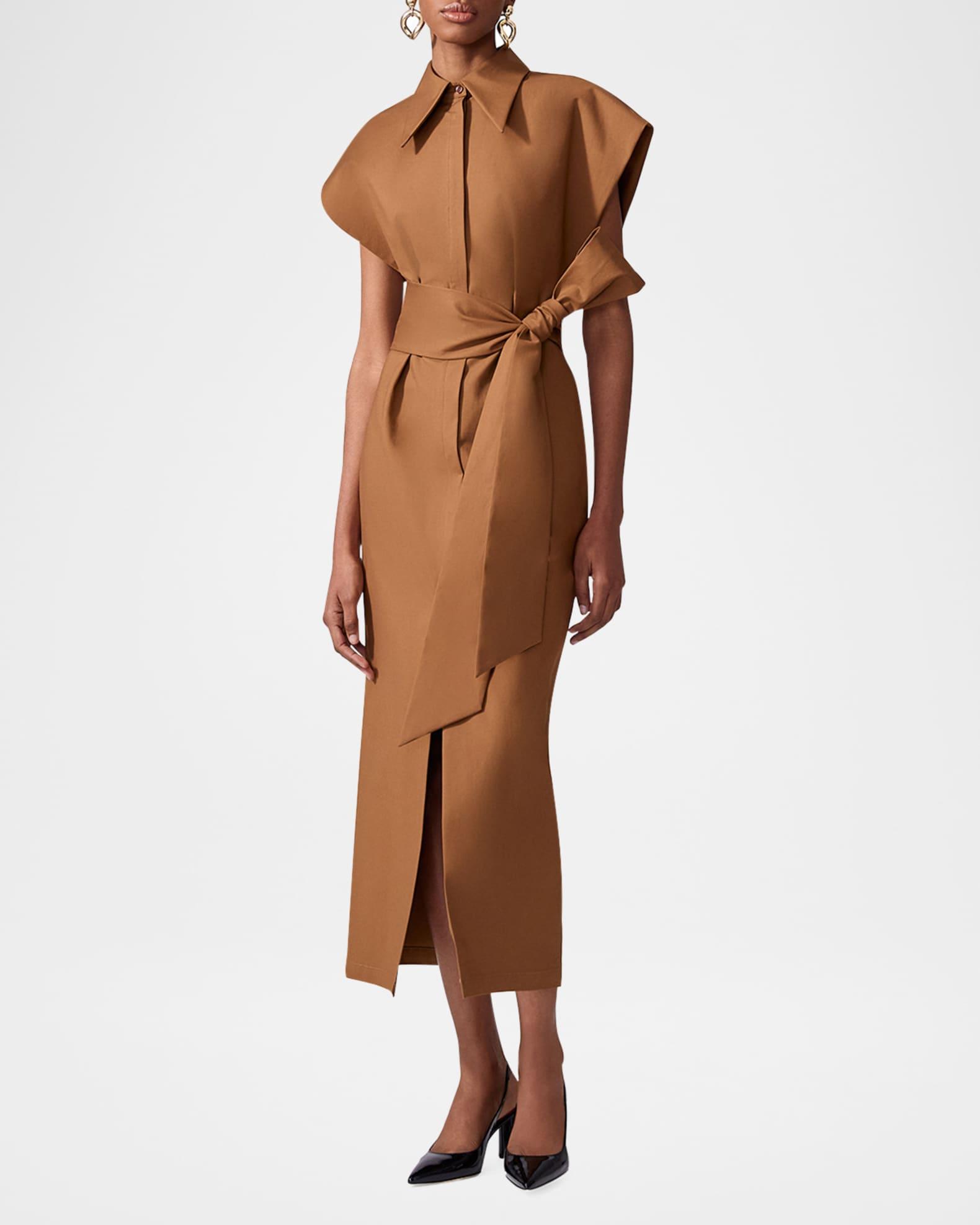 Cap-Sleeve Belted Midi Shirtdress Product Image