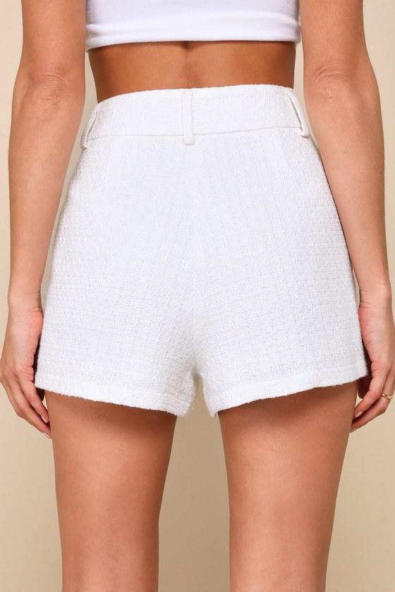 Looking Posh White Tweed High Rise Shorts Product Image