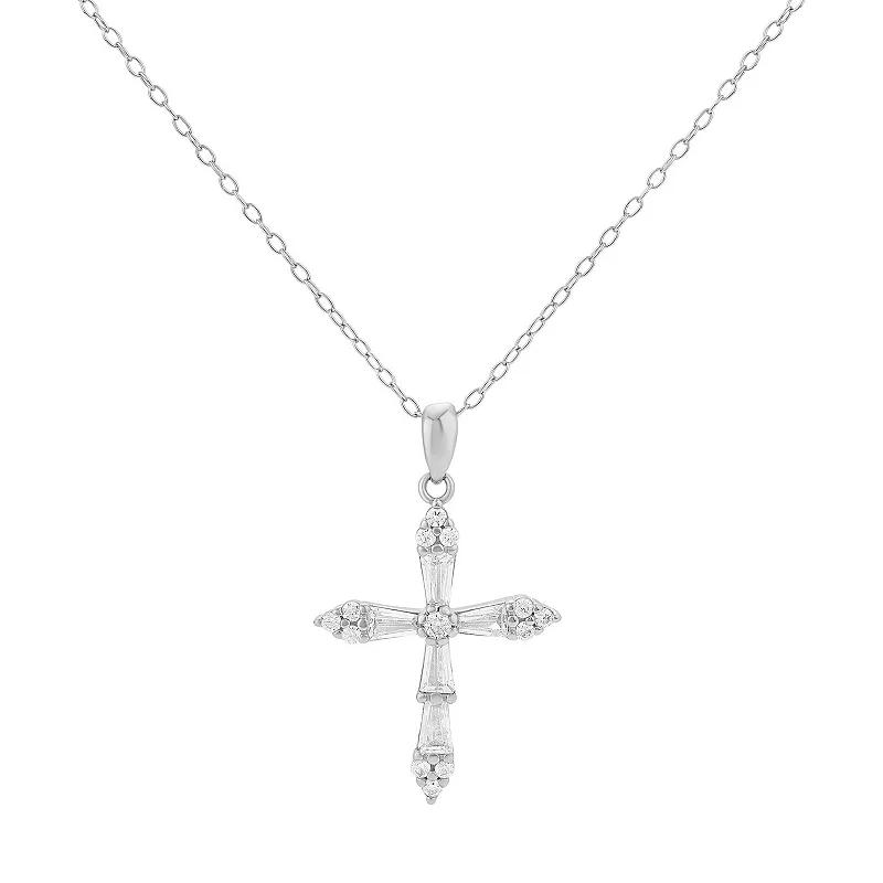 PRIMROSE Sterling Silver Cubic Zirconia Cross Pendant Necklace, Women's, Size: 18" Product Image
