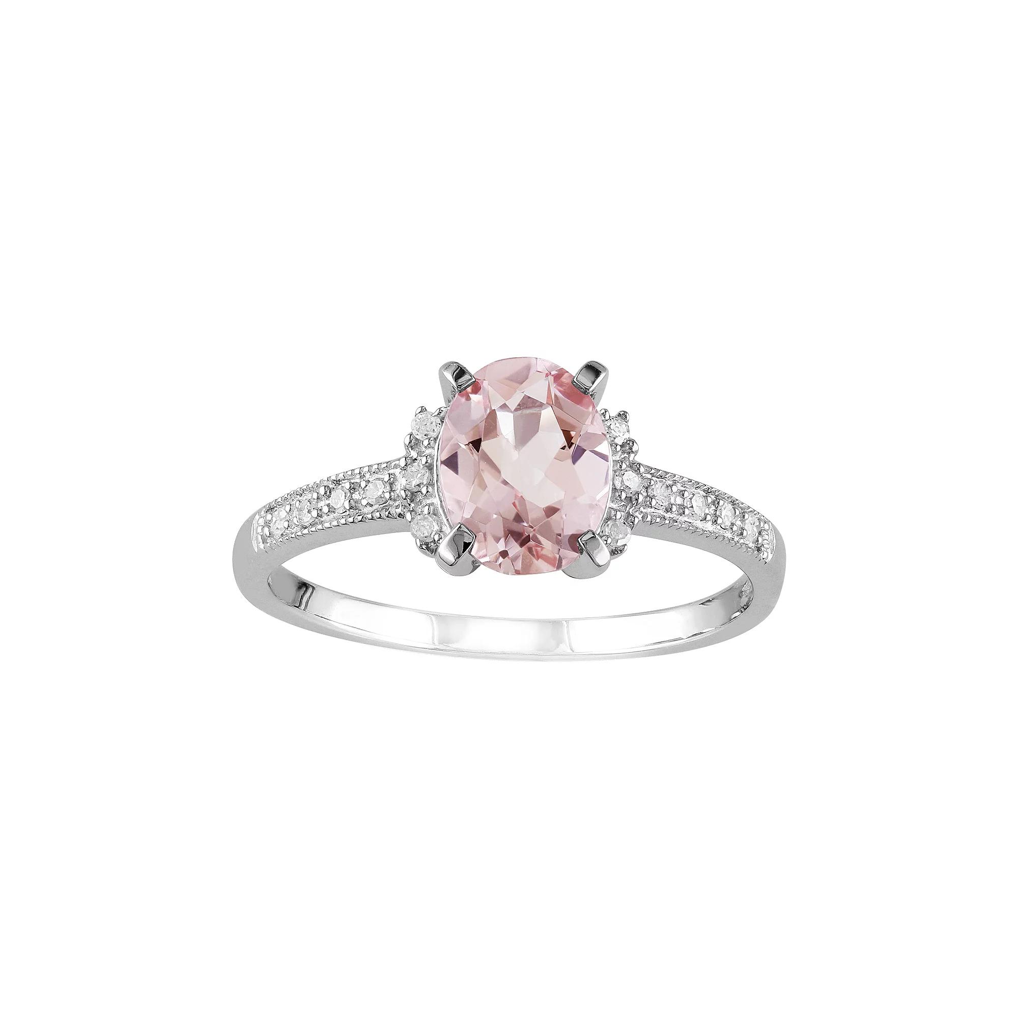Stella Grace Sterling Silver Morganite & Diamond Accent Oval Ring, Women's,  Product Image