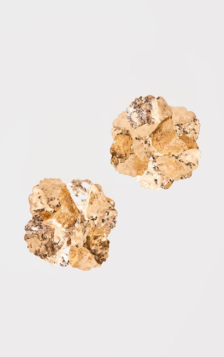  Gold Crinkle Flower Statement Earrings Product Image