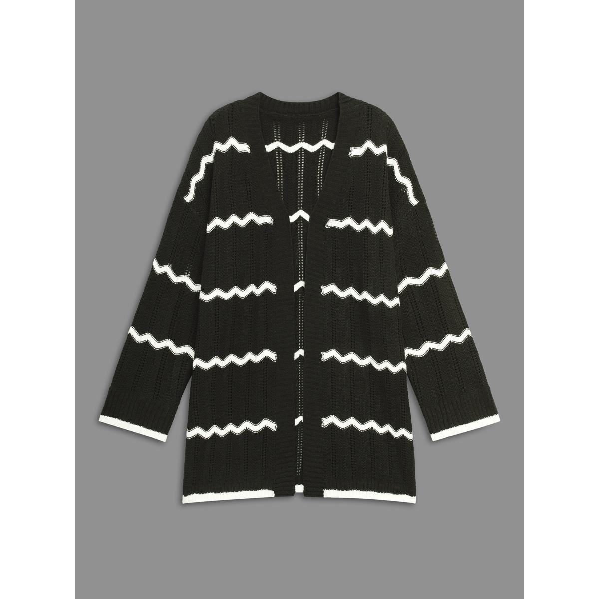 Plus Size Striped Textured Pointelle Knit Cardigan Black Women Casual Long Sleeve Everyday Cardigans BloomChic 22-24/3X Product Image