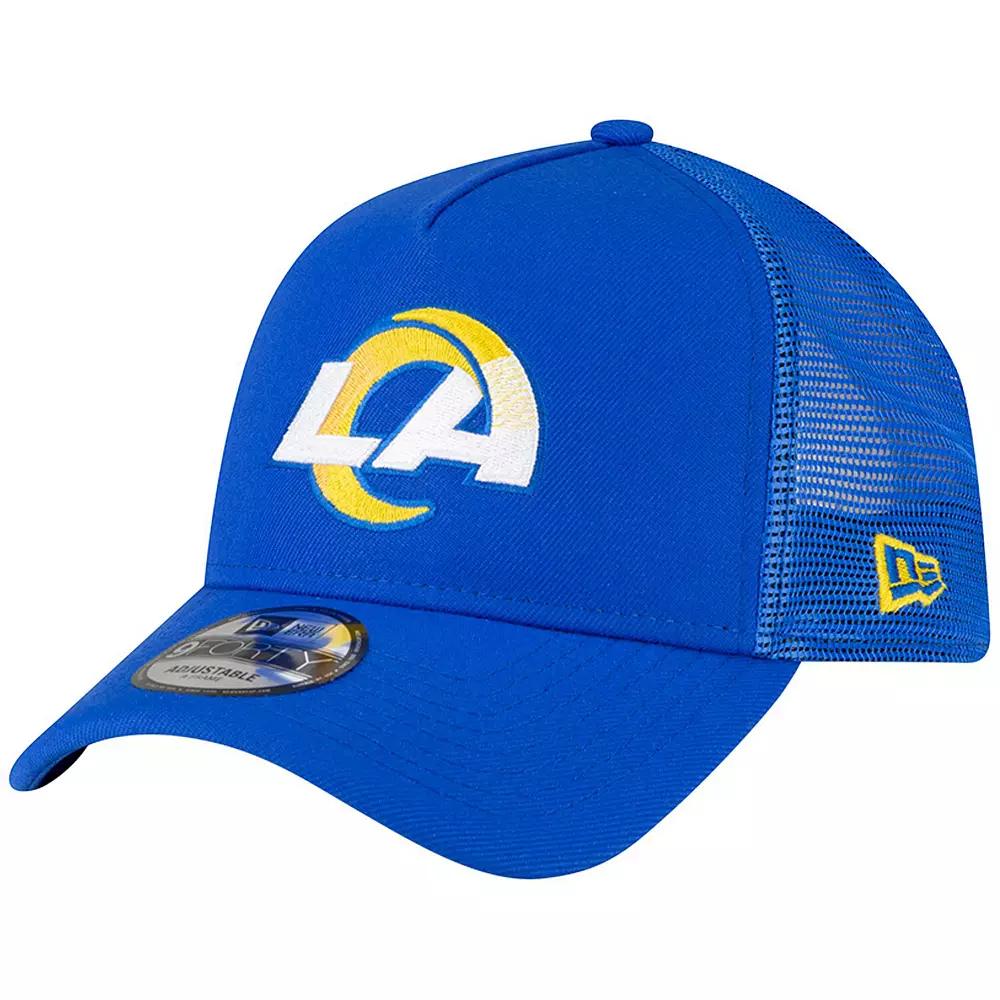 Men's New Era Royal Los Angeles Rams  A-Frame Trucker 9FORTY Adjustable Hat, Blue Product Image
