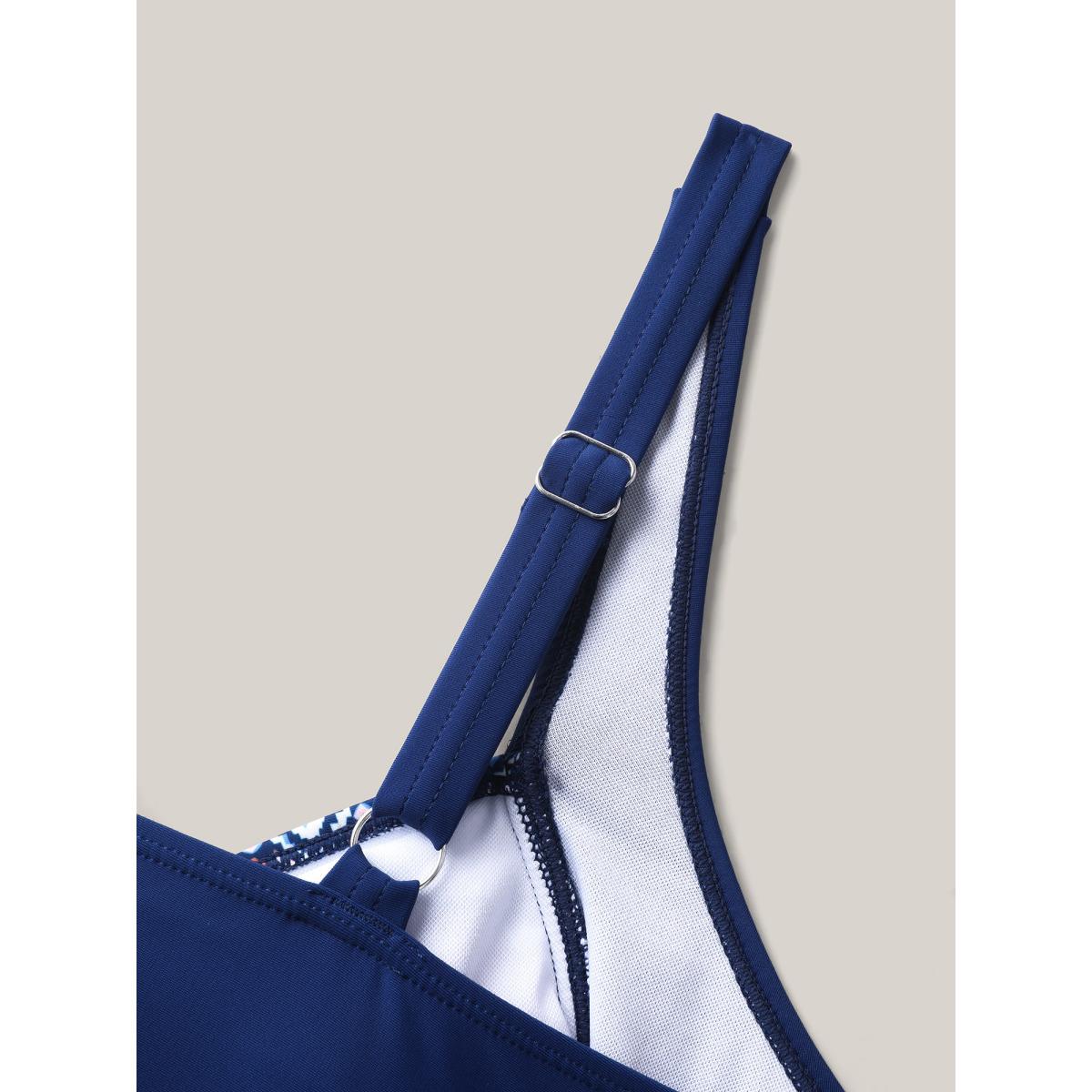 Plus Size Boho Print Adjustable Front Knot Swim Dress Women's Swimwear Indigo Beach Bodycon Heart neckline High stretch Curve Swim Dresses BloomChic 28/5X Product Image