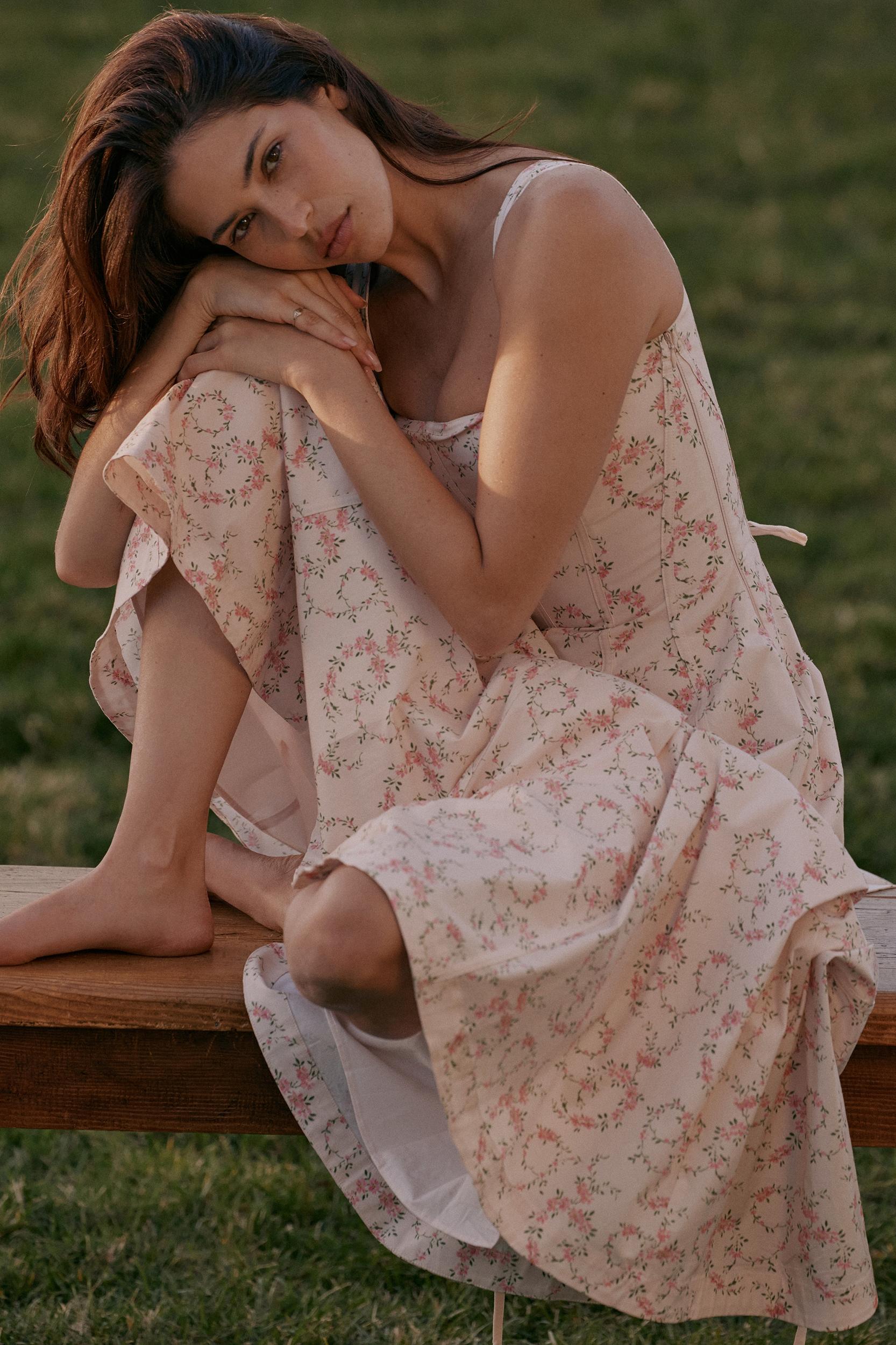 Mariabella  cream floral print cotton midi sun dress Product Image