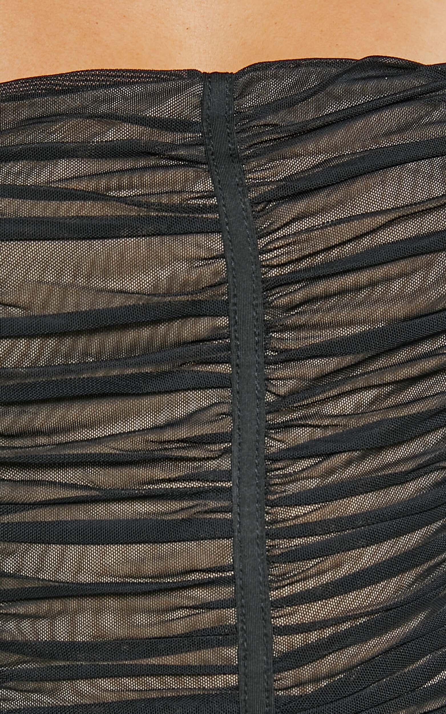 Isabella Bodysuit - Ruched Strapless Mesh Corset in Black Product Image