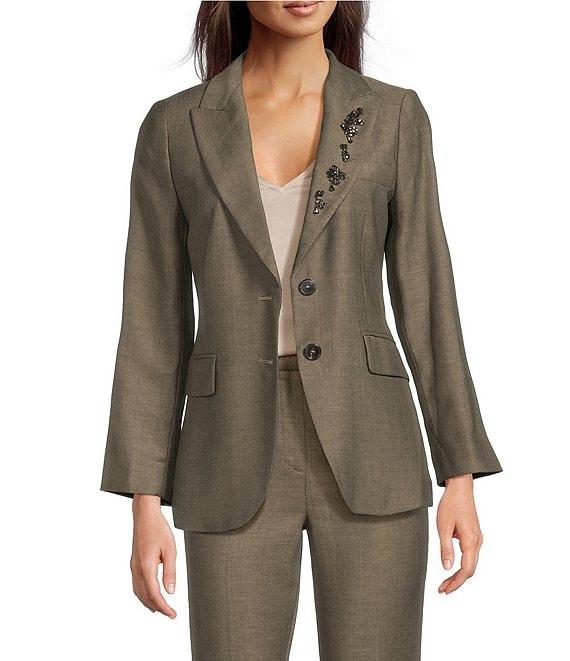 Marella Twill Crystal Lapel Notch Lapel Two Button Kaki Jacket Product Image