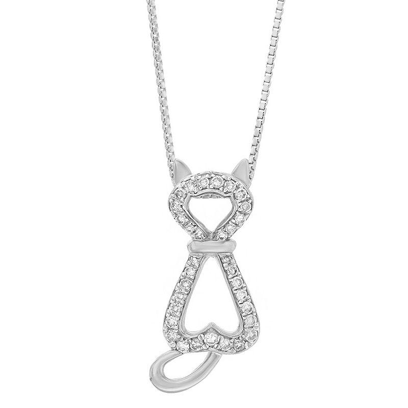 Gemminded Sterling Silver 1/6 Carat T.W. Diamond Cat Pendant Necklace, Women's, Size: 18" Product Image