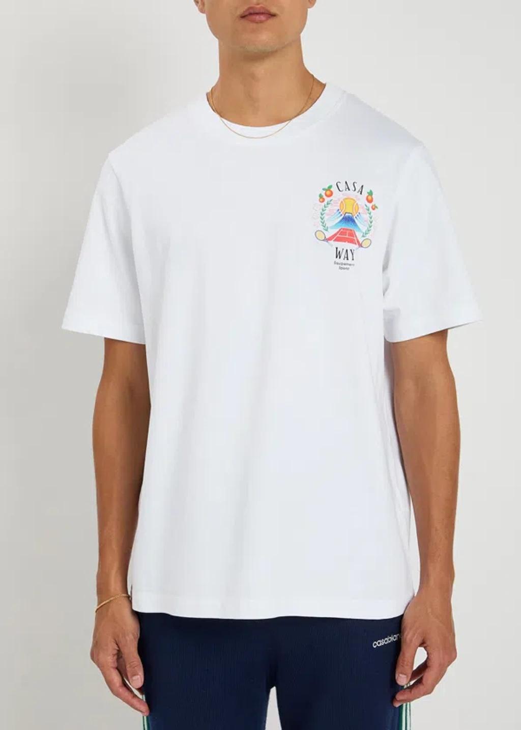 CASABLANCA T-shirt Girocollo Con Logo Sul Fronte In Cotone Bianca Uomo In Neutral Product Image