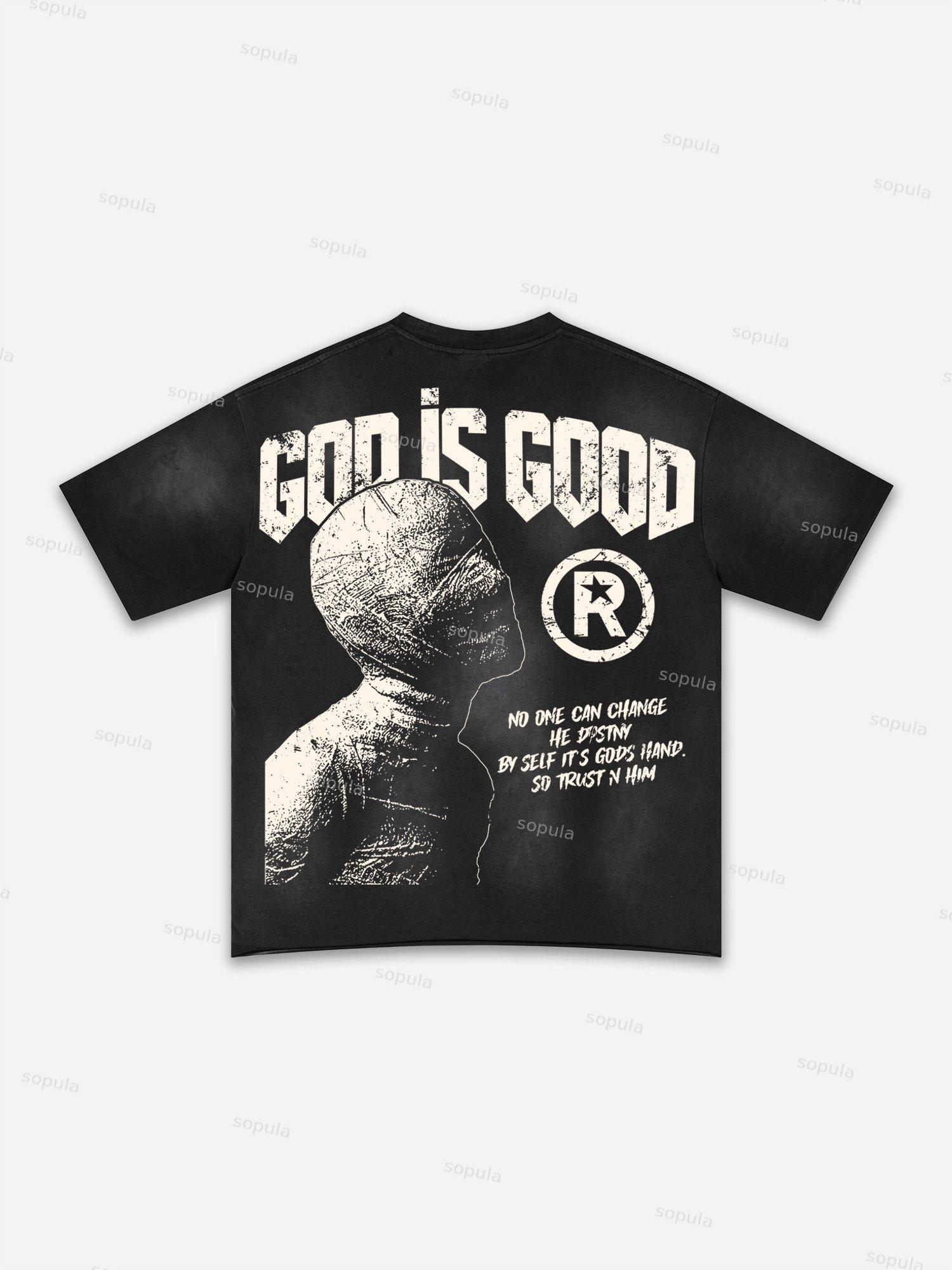 Authentic Abstract Portrait Print Washed T-shirt Product Image