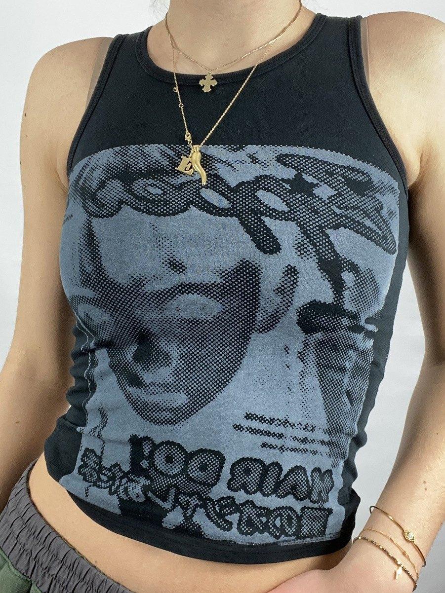 Pixel Face Print Crop Tank Top Product Image