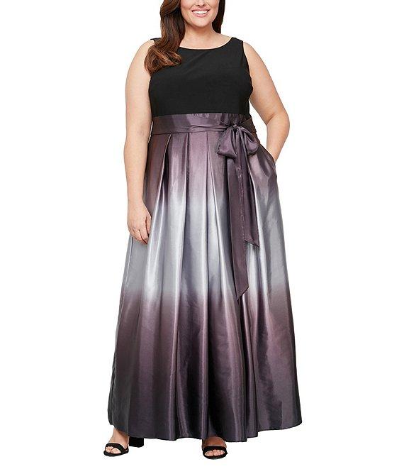 Ignite Evenings Plus Size Boat Neck Ombre Satin Bow Sleeveless Gown Product Image