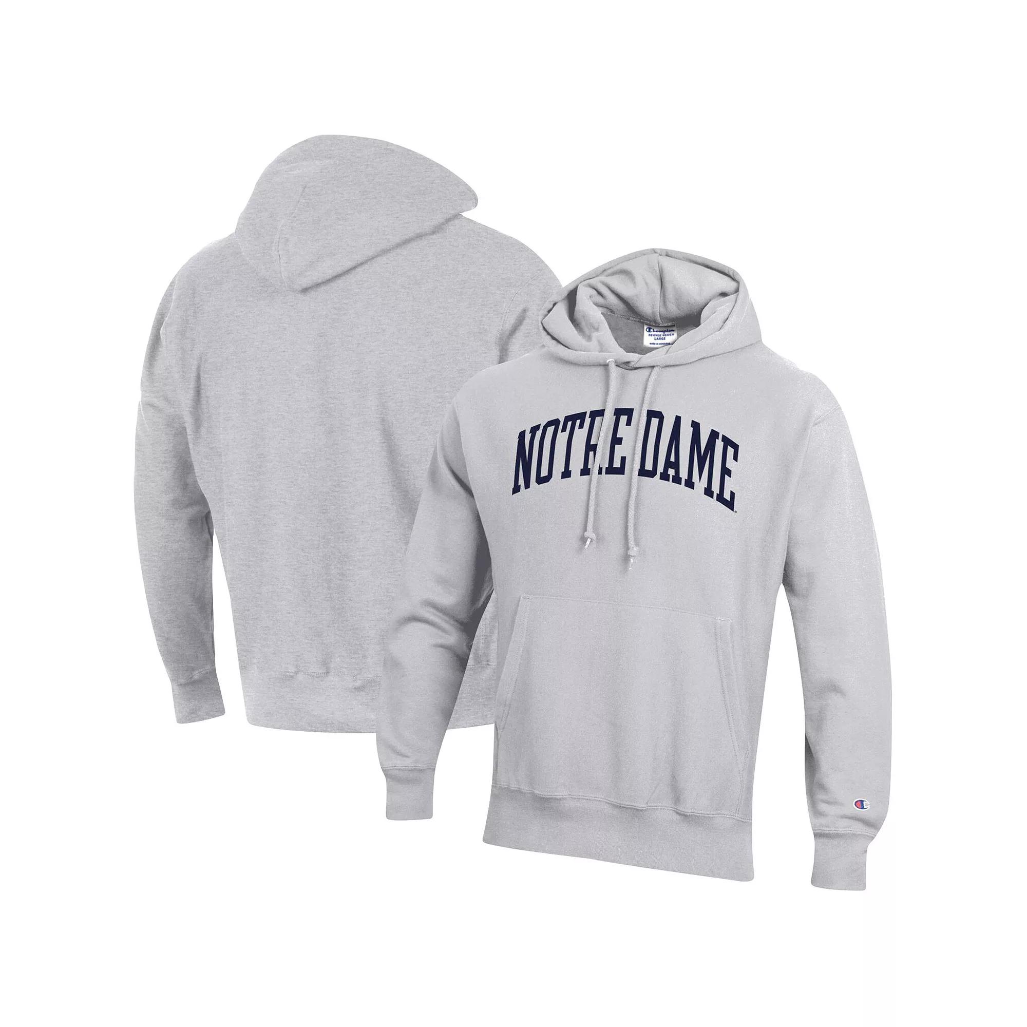 Men's Champion Heathered Gray Notre Dame Fighting Irish Team Arch Reverse Weave Pullover Hoodie, Size: Large, Grey Product Image
