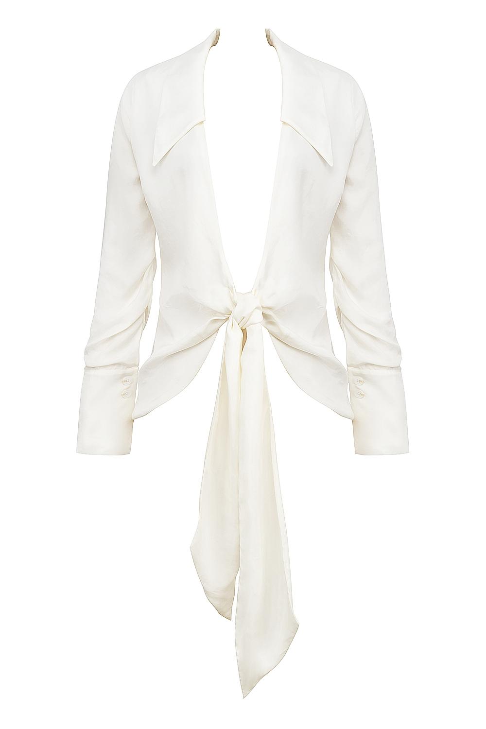 Hope  white draped tie front shirt - sale Product Image