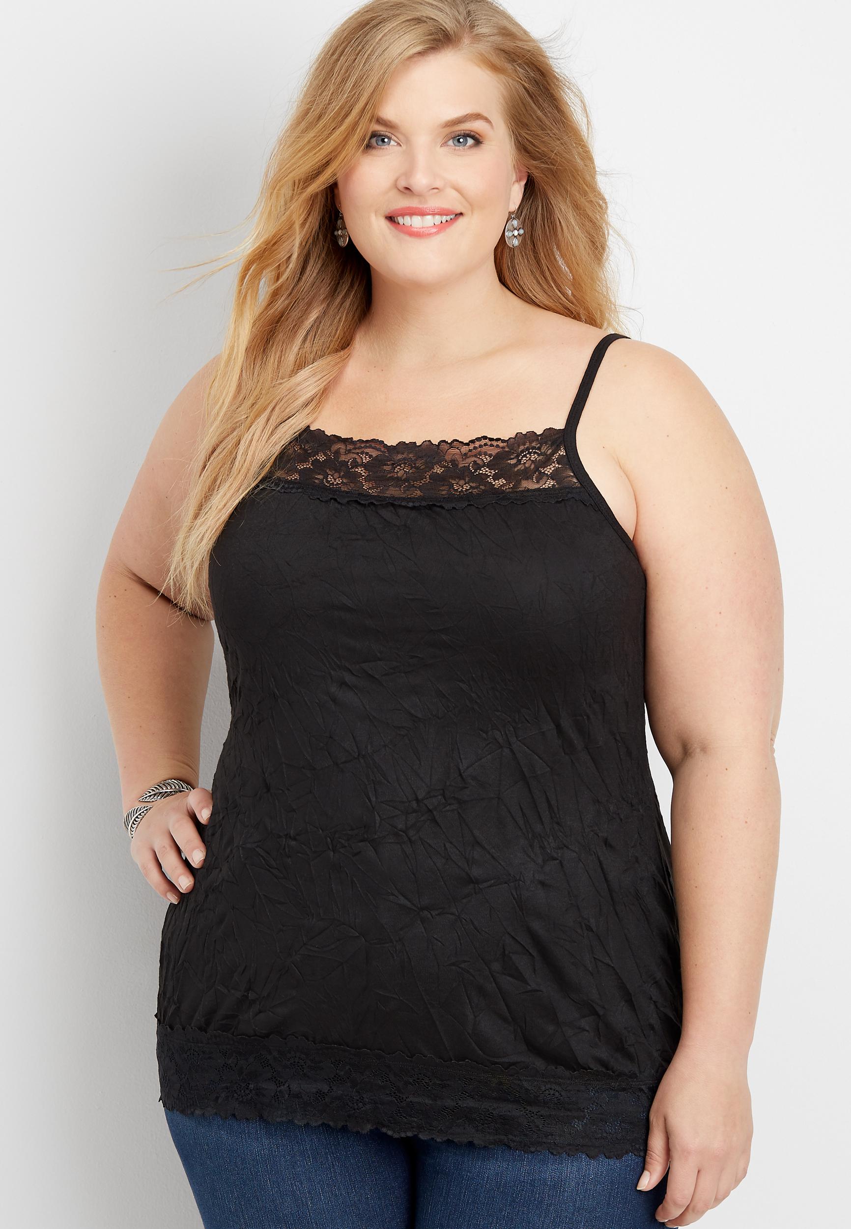 Maurices 4X Plus Size Womens Solid Lace Trim Crinkle Cami Product Image