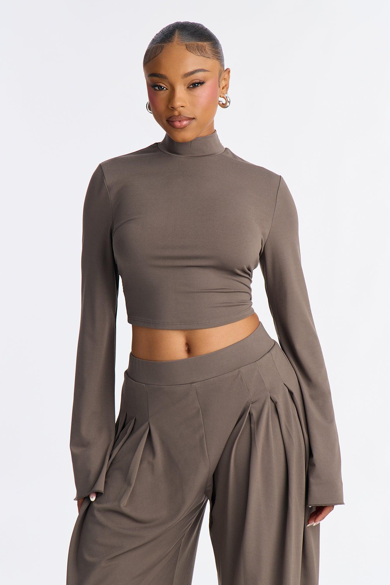 Jenny Mock Neck Balloon Leg Pant Set - Grey Female Product Image