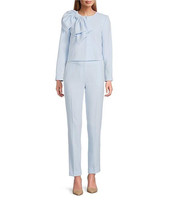 Preston & York Brittani Crepe Oversized Bow Front Crew Neck Long Sleeve Snap Front Coordinating Jacket Product Image