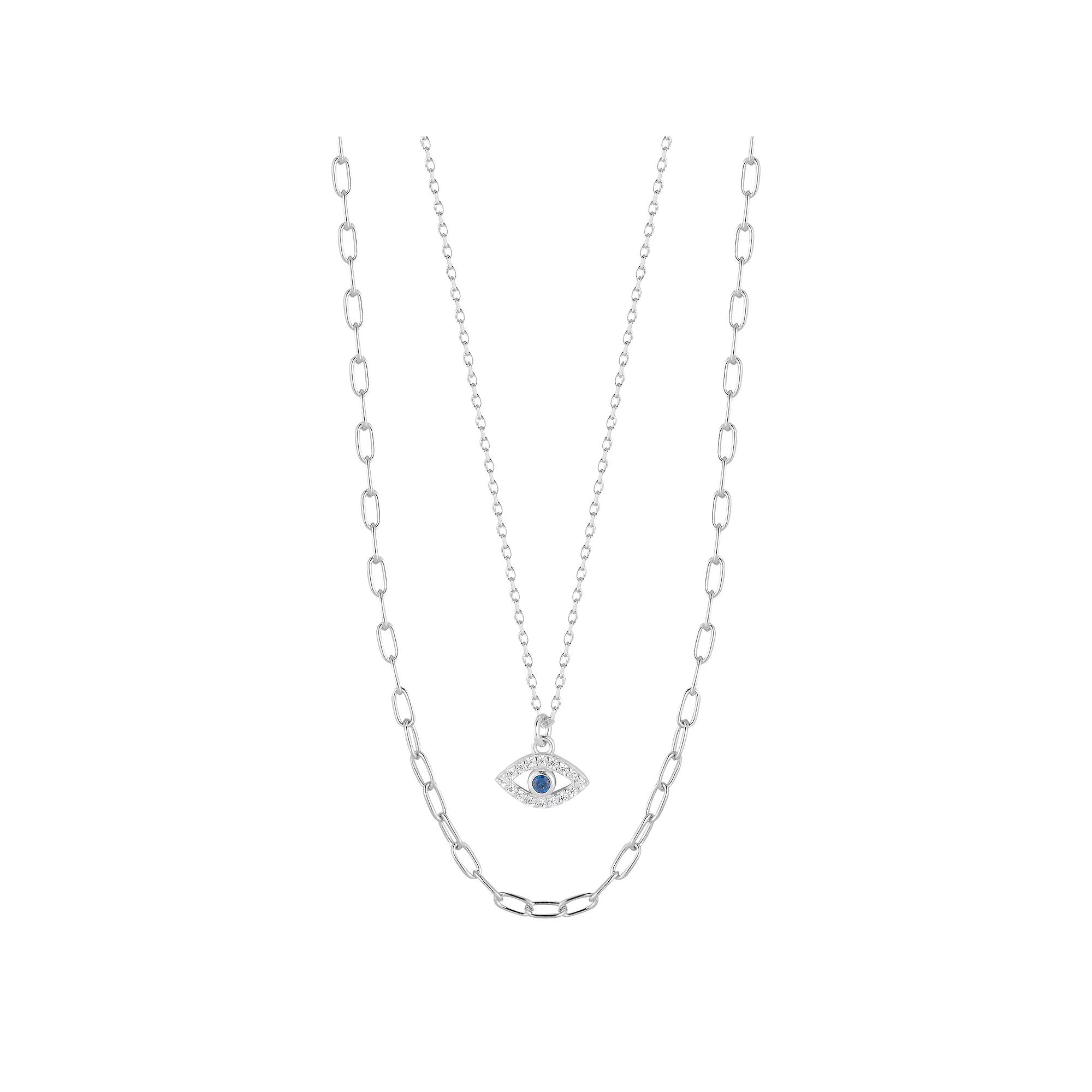 Sunkissed Sterling Layered Cubic Zirconia Evil Eye Necklace, Women's, Silver Tone Product Image