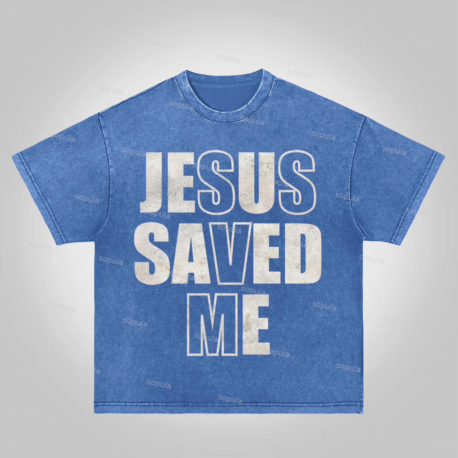 Sopula Jesus Saved Me Graphics Acid Washed T-Shirt Product Image