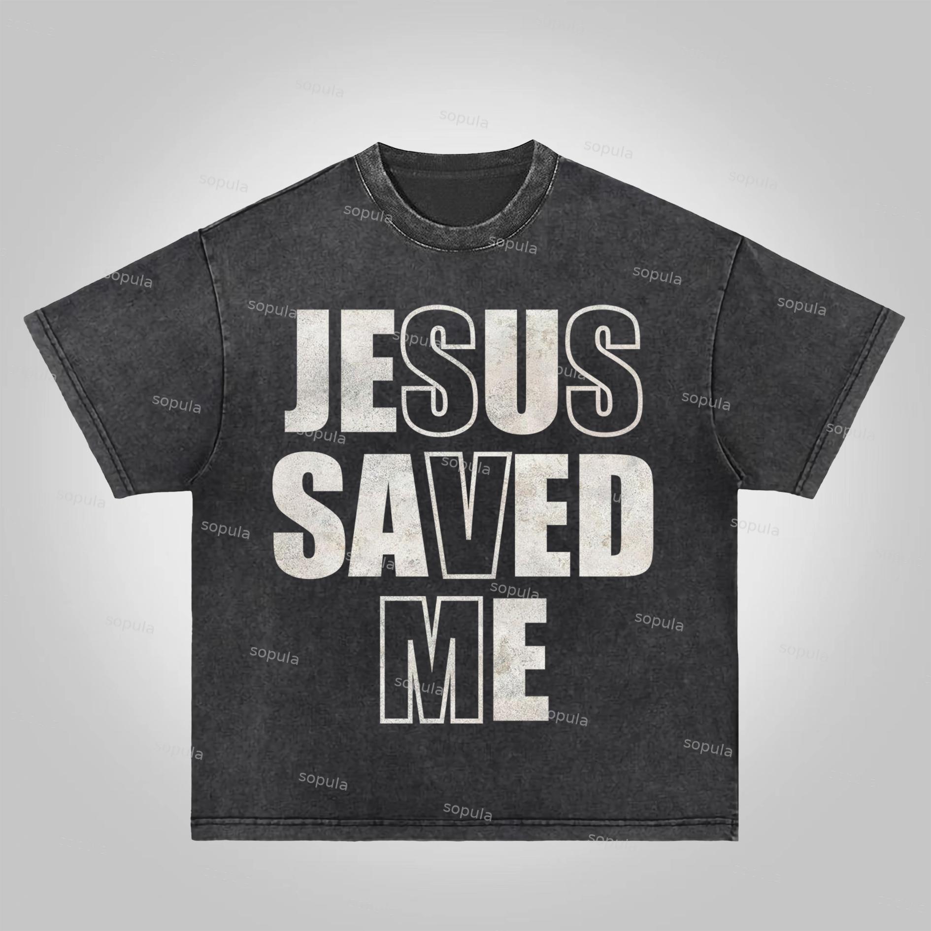 Sopula Jesus Saved Me Graphics Acid Washed T-Shirt Product Image